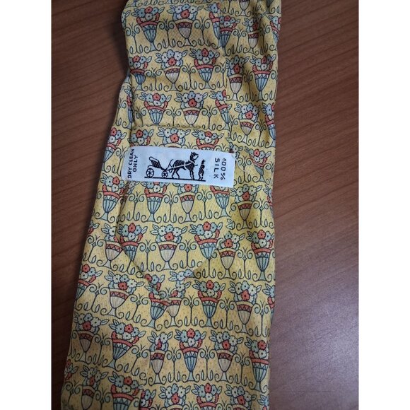 VTG Hermes Paris 100% Silk Neck Tie Men's Yellow Garden Cottage Boho Y2K Retro - Picture 3 of 5